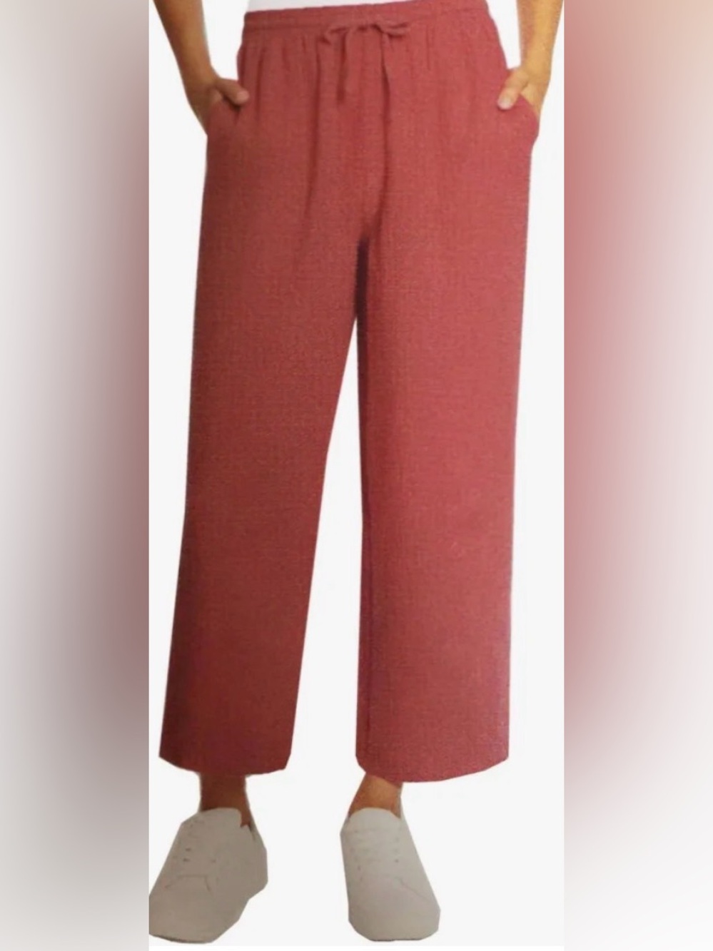 Jessica Simpson Rust Red Cotton Gauze Wide Leg Crop Drawstring Pants sz S EUC